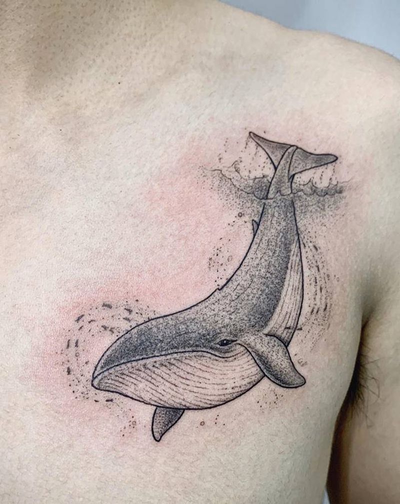 鲸纹身图片_胸部点刺鲸纹身图案