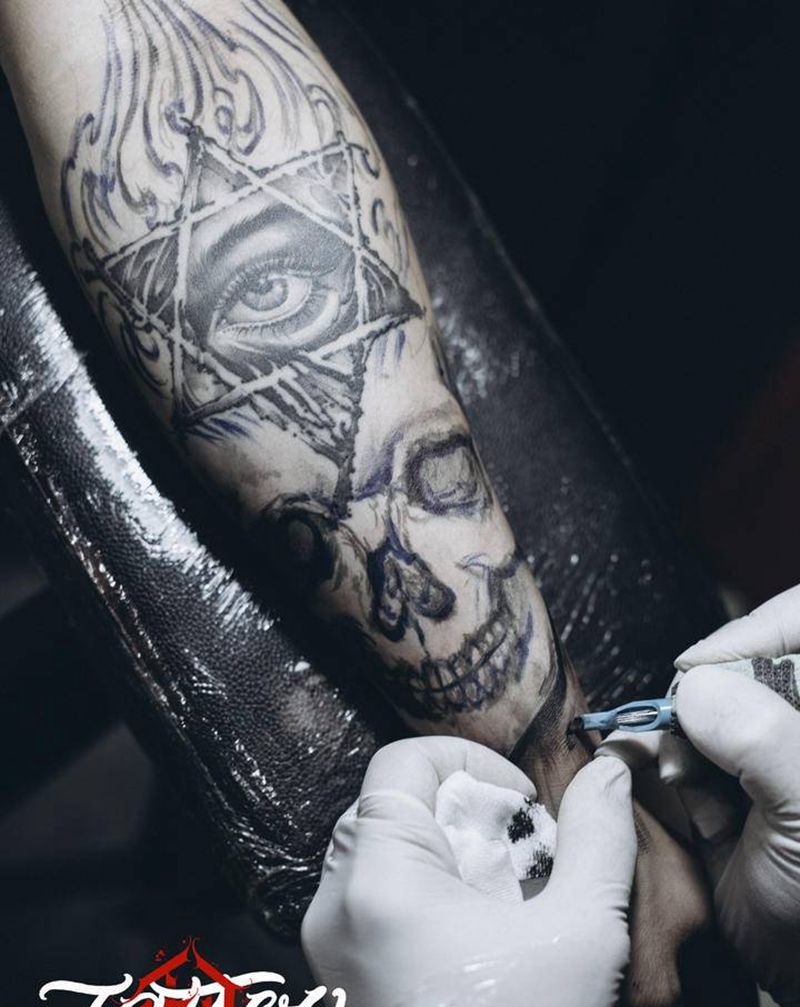 骷髅纹身图片_手臂纹身图案