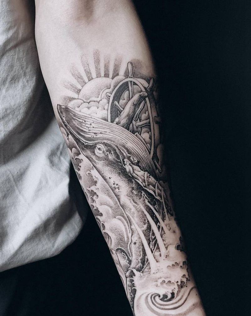 蓝鲸纹身图片_手臂纹身图案