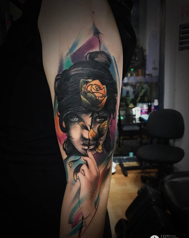 遮盖纹身图片_肩部纹身图案