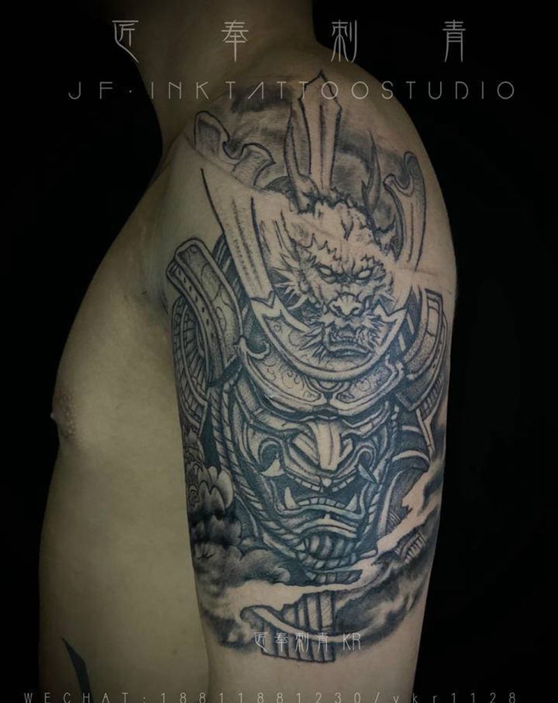 鬼武士纹身图片_手臂新传统纹身图案