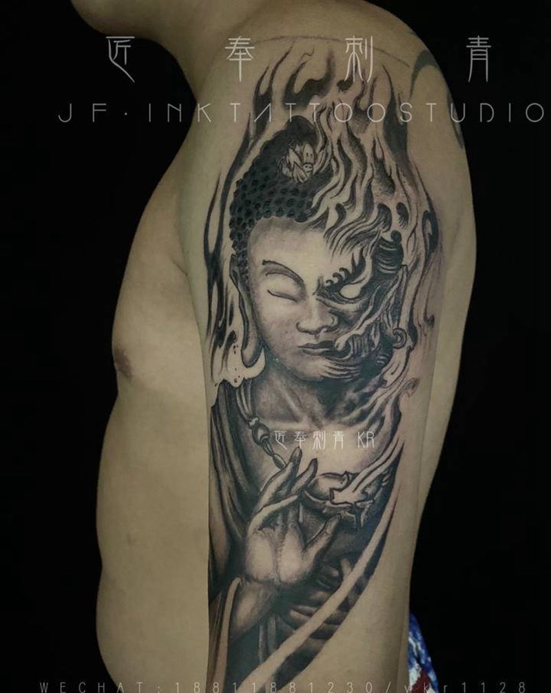 一念纹身图片_手臂新传统纹身图案