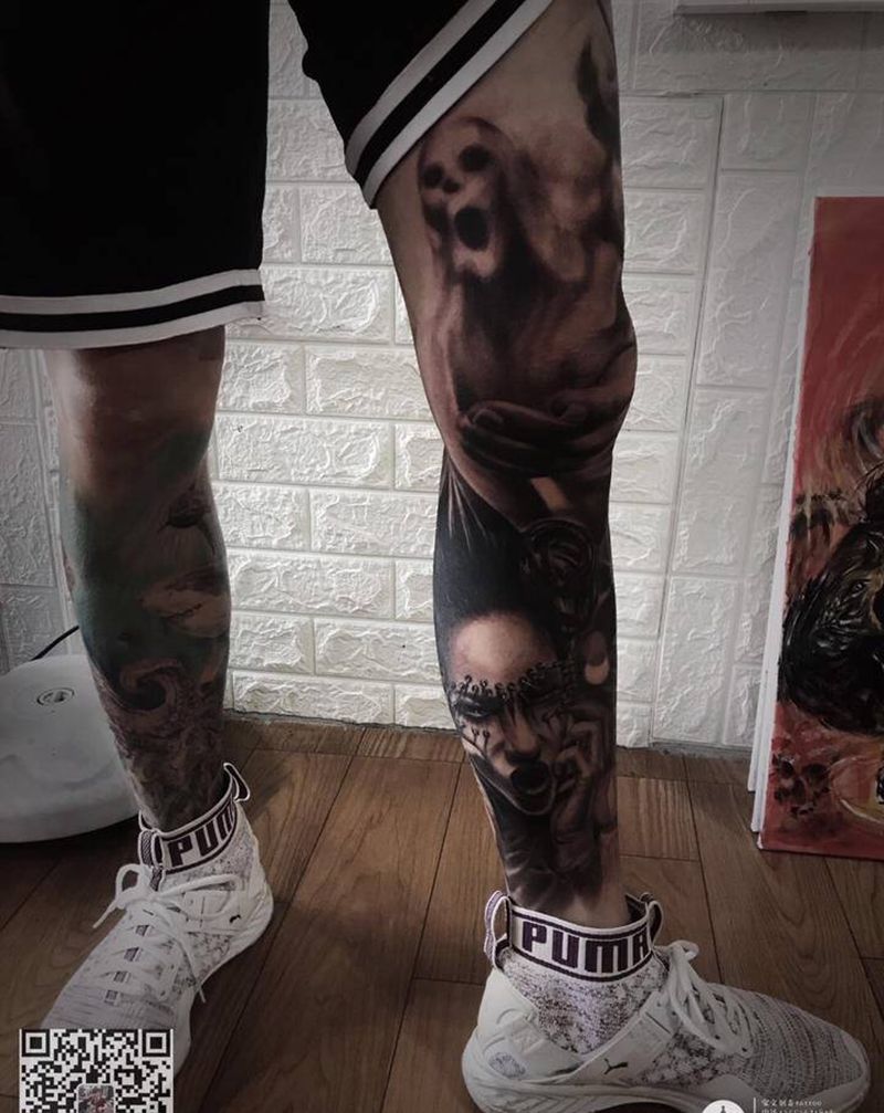 花腿纹身图片_腿部纹身图案