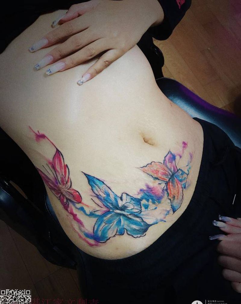 疤痕跟壬辰纹遮盖纹身图片_腰部纹身图案