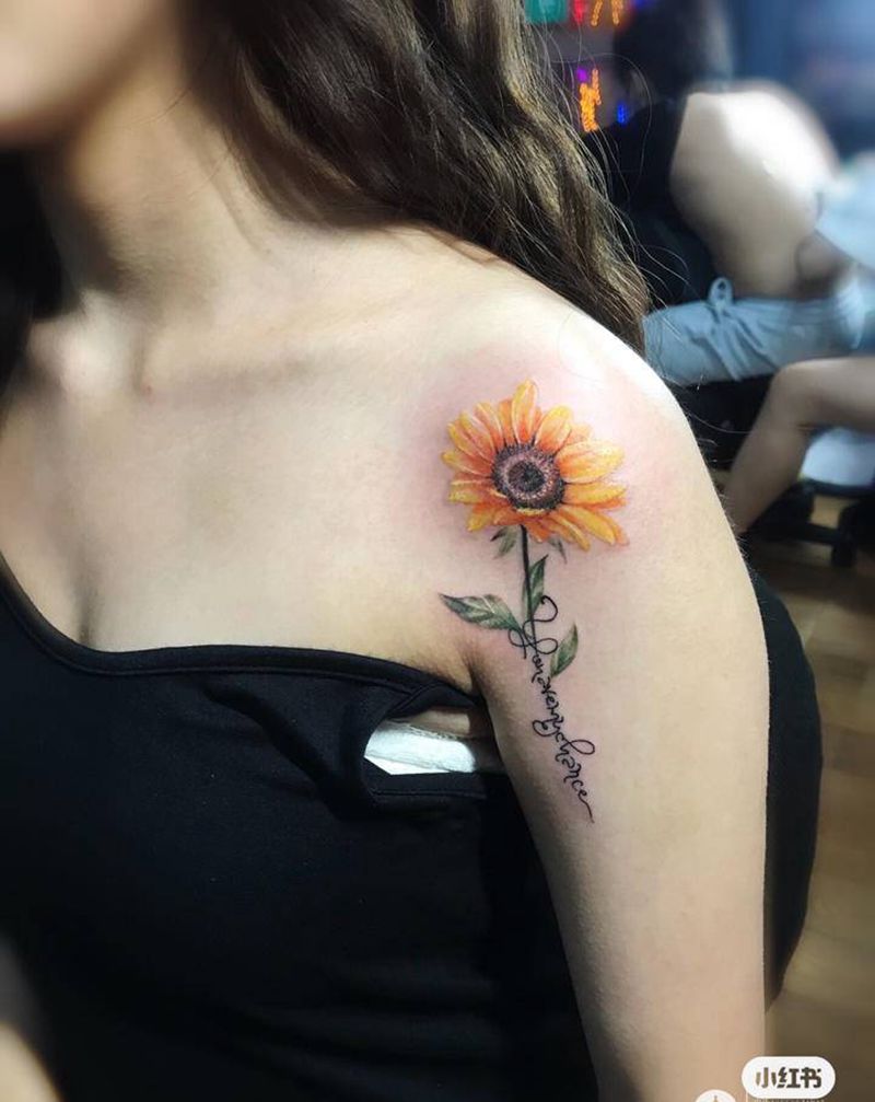 向日葵纹身图片_肩部纹身图案