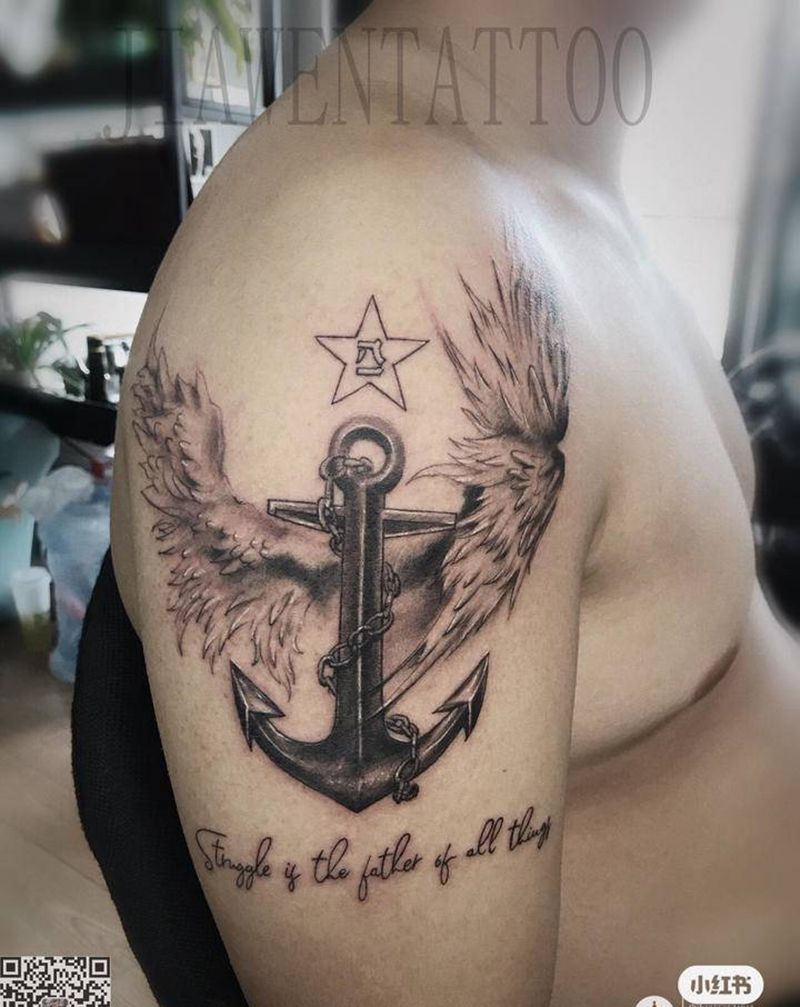 船锚纹身图片_肩部纹身图案