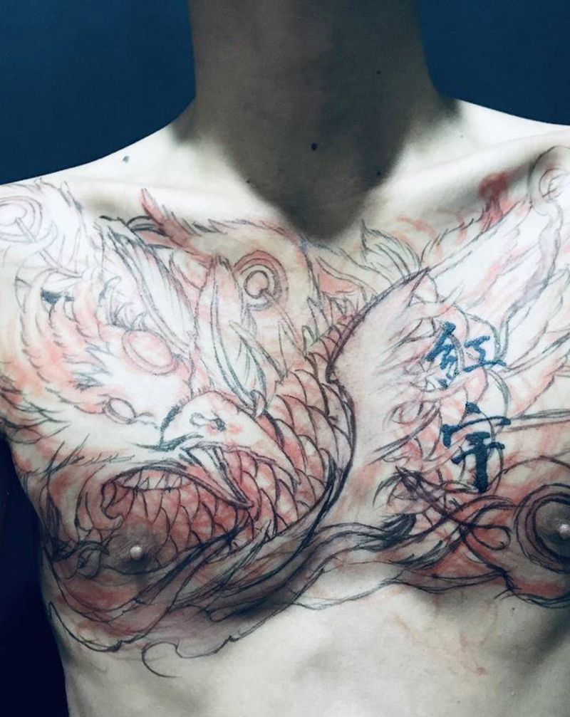 凤凰纹身图片_胸部纹身图案