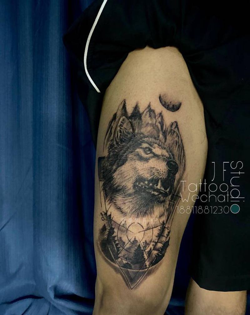 西伯利亚狼纹身图片_欧美写实纹身图案