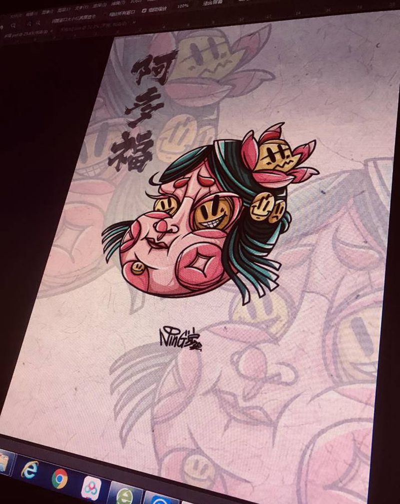 多福姐姐纹身图片_手臂腿部New School纹身图案