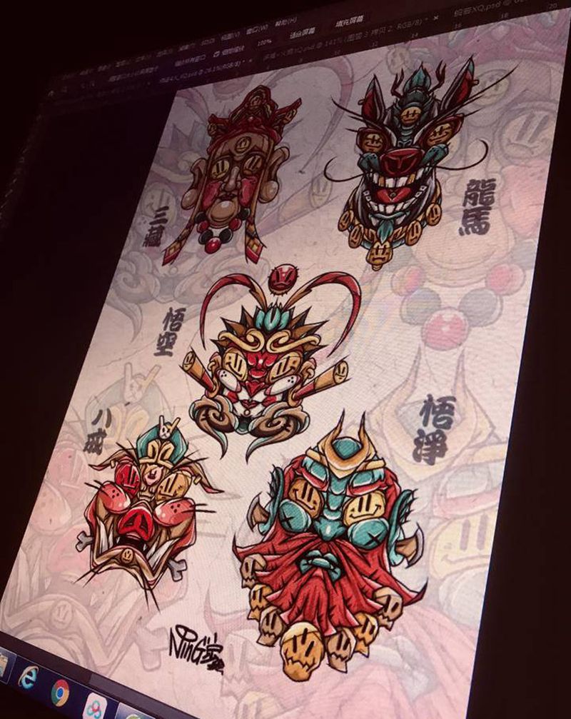 西游5师徒纹身图片_手臂腿部New School纹身图案