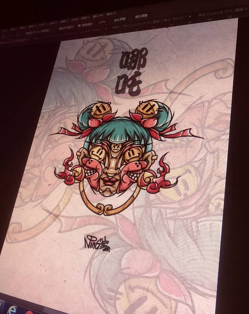 哪吒三太子纹身图片_手臂腿部New School纹身图案