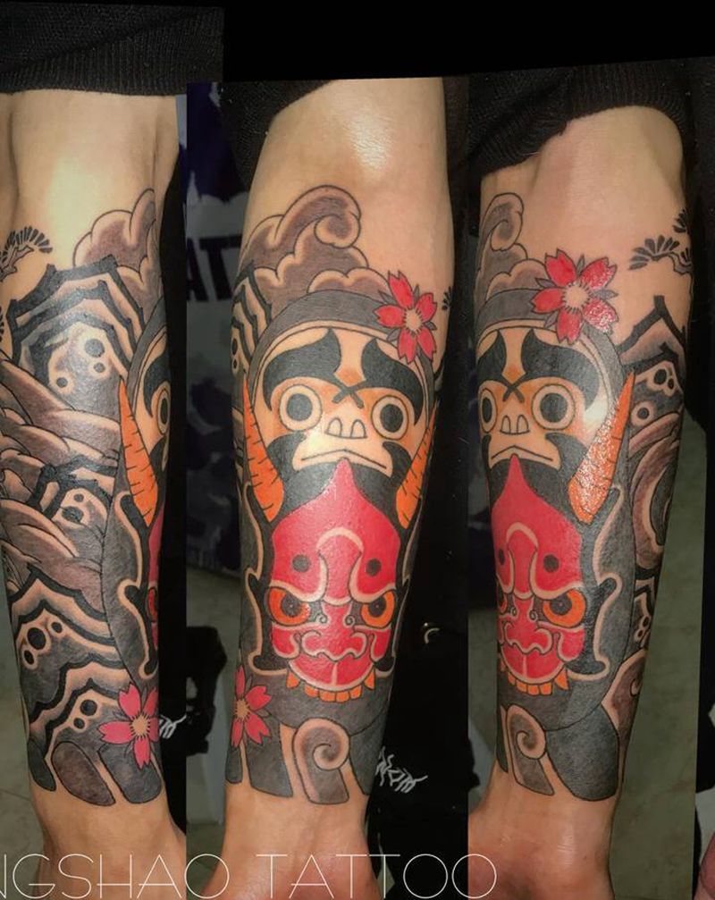 达摩般若+小臂遮盖纹身图片_手臂老传统新传统纹身图案