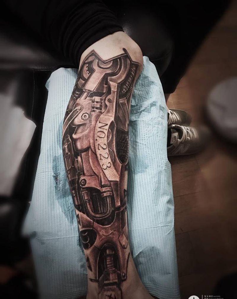 机器腿纹身图片_腿部纹身图案