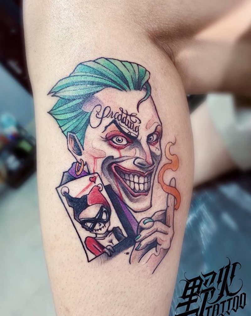 小丑纹身图片_腿部school纹身图案