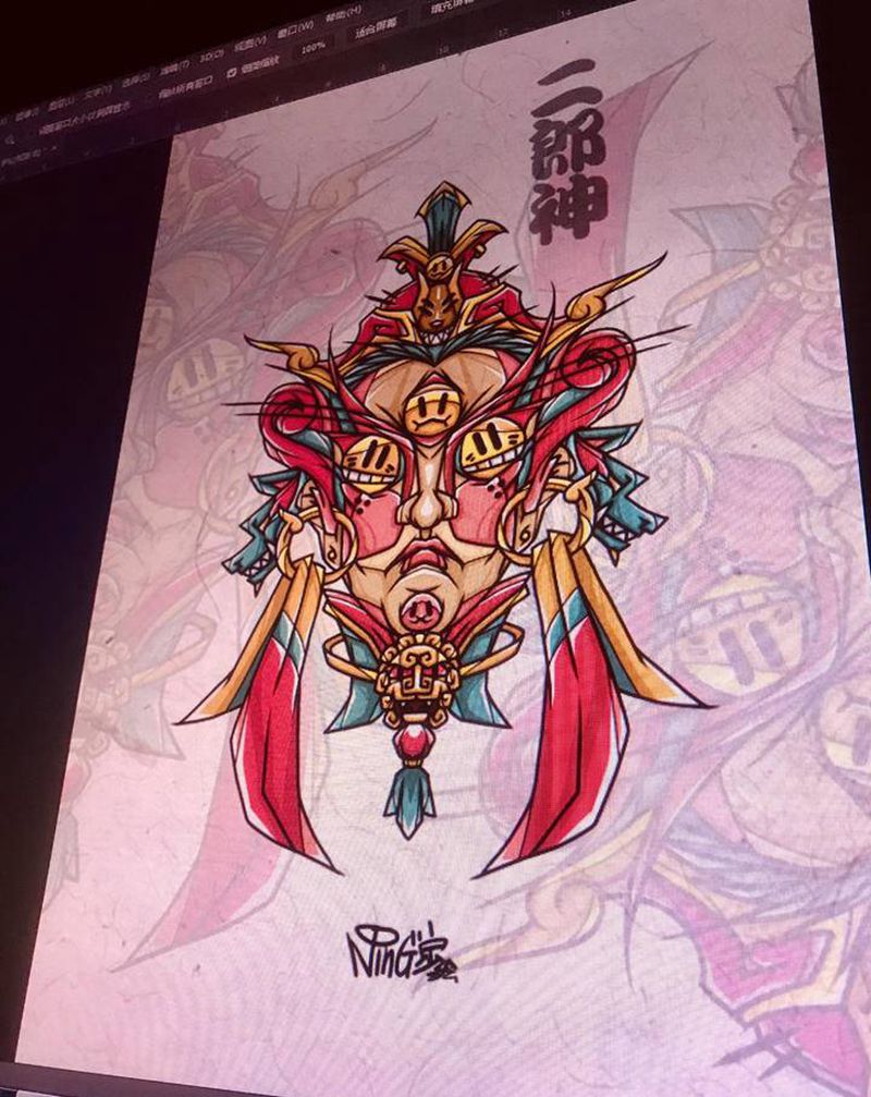 二郎真菌纹身图片_手臂腿部New School纹身图案