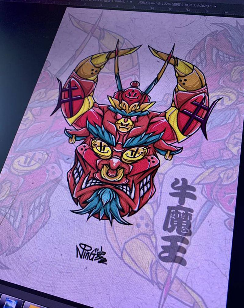 牛魔王纹身图片_手臂腿部New School新传统纹身图案