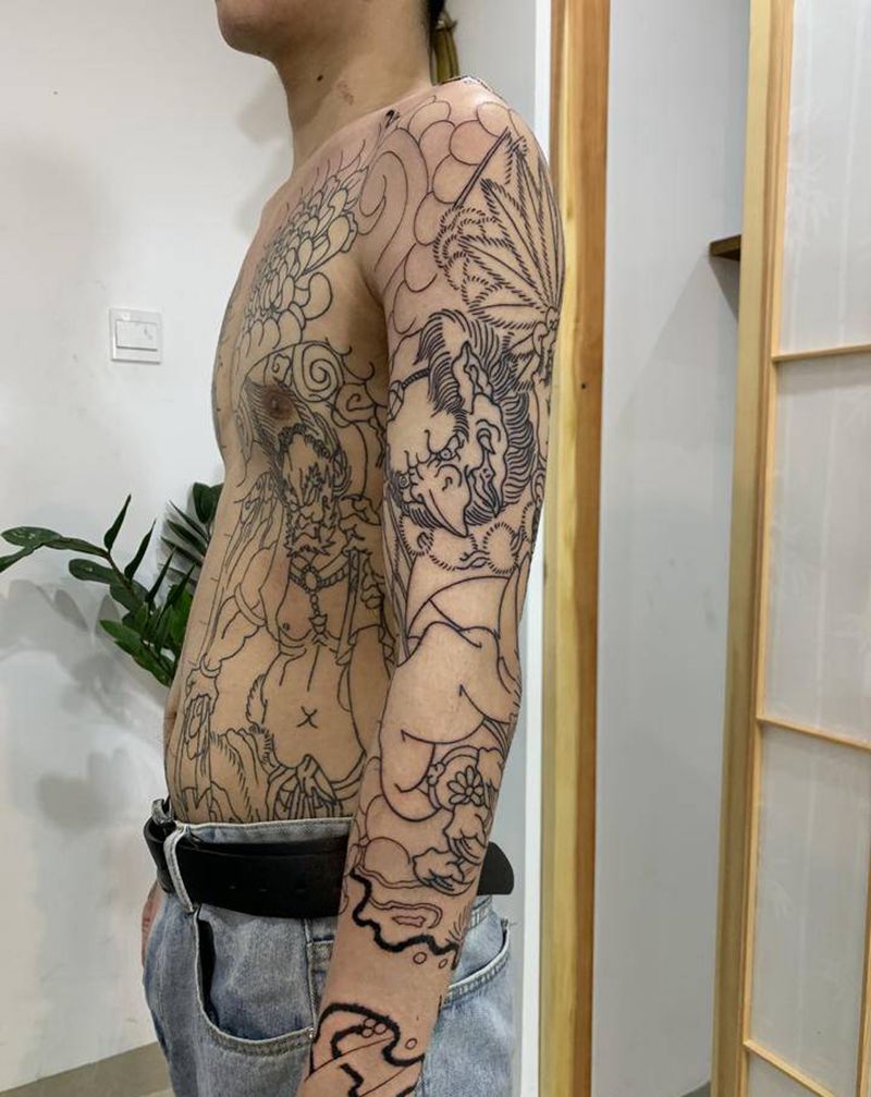 天狗纹身图片_手臂老传统纹身图案