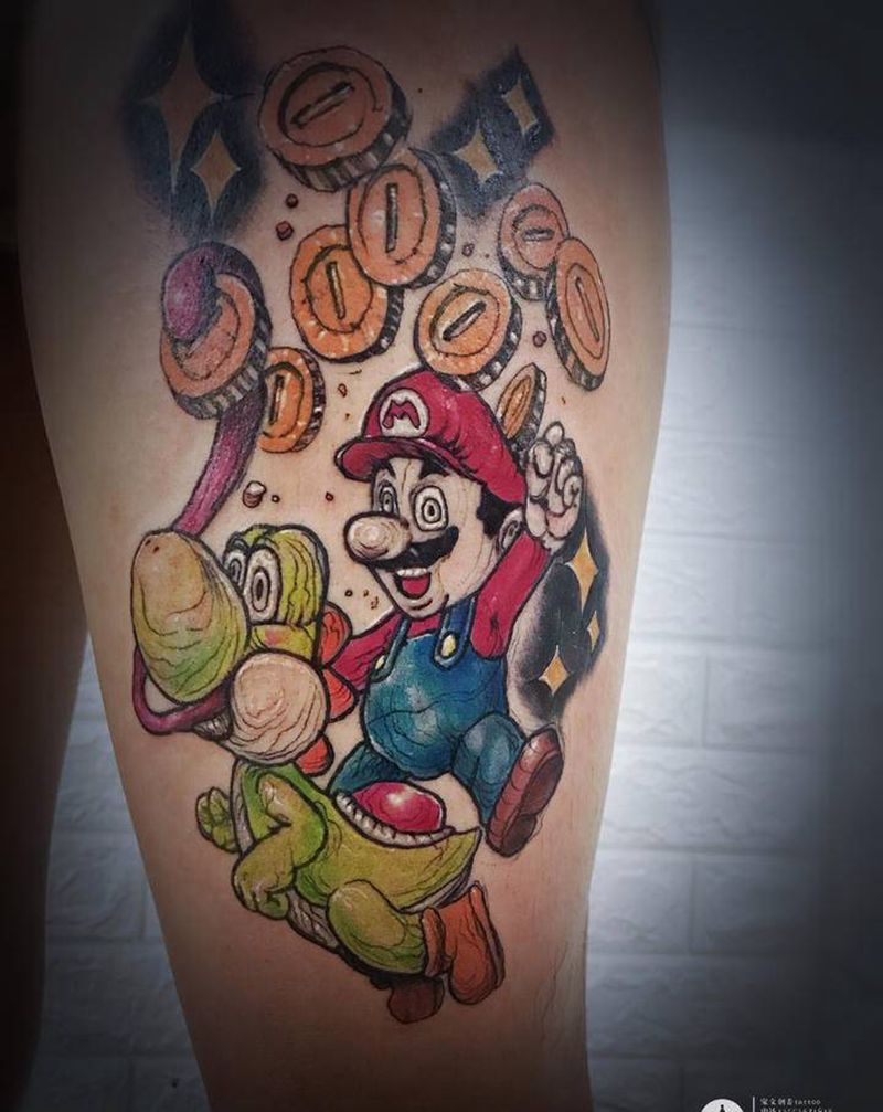 超级玛丽纹身图片_脚部纹身图案