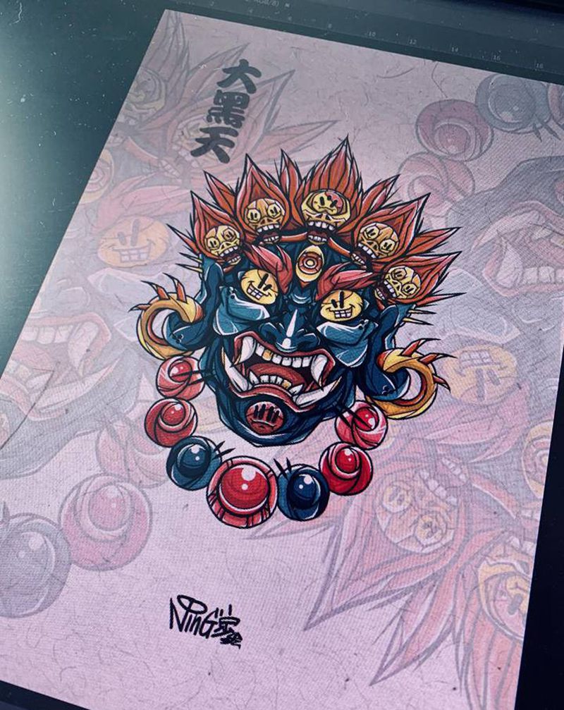 大黑天纹身图片_手臂腿部New School新传统纹身图案