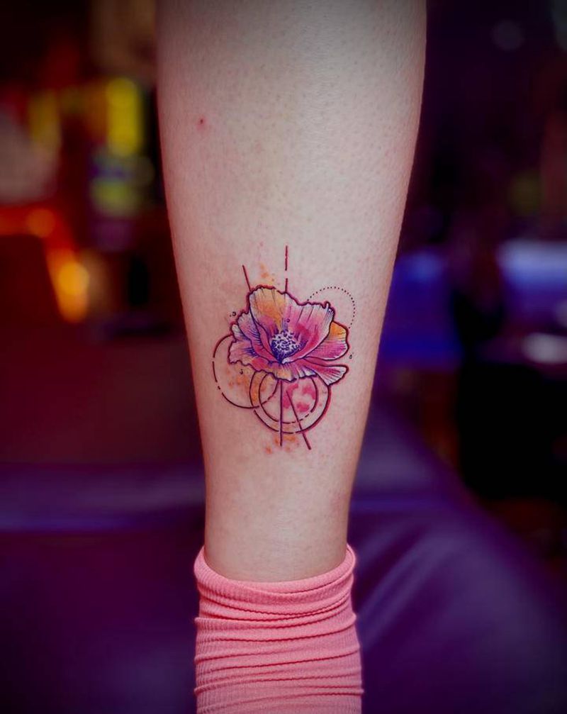 水彩花纹身图片_腿部纹身图案