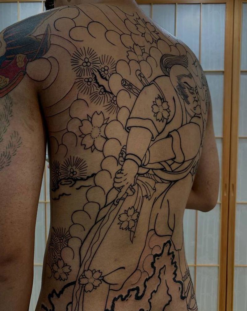 宫本纹身图片_背部老传统纹身图案