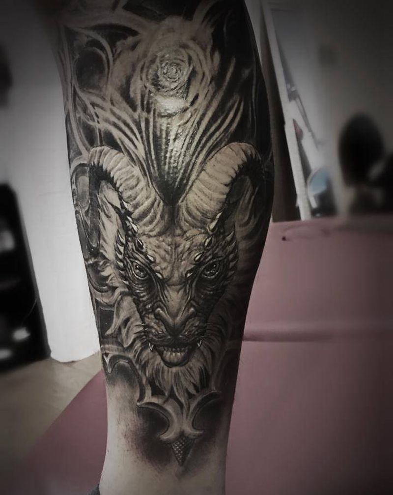 羊头纹身图片_手臂纹身图案