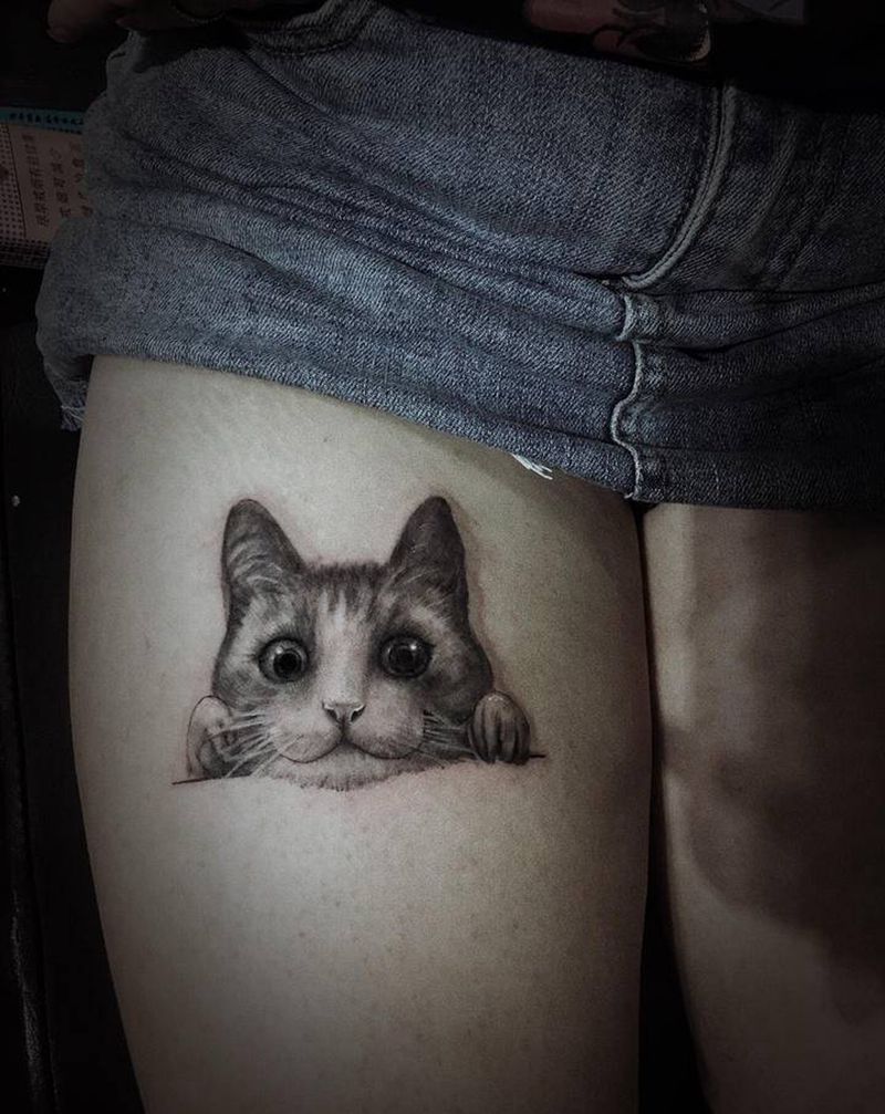 我想在下面加一句话！看见咋滴纹身图片_腿部纹身图案