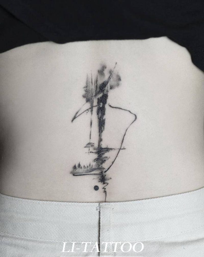 水墨风纹身图片_腰部背部水彩水墨泼墨水墨纹身图案