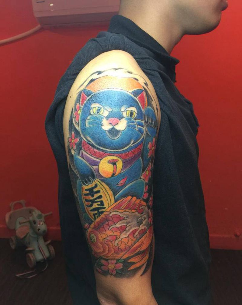 招财纹身图片_手臂老传统纹身图案