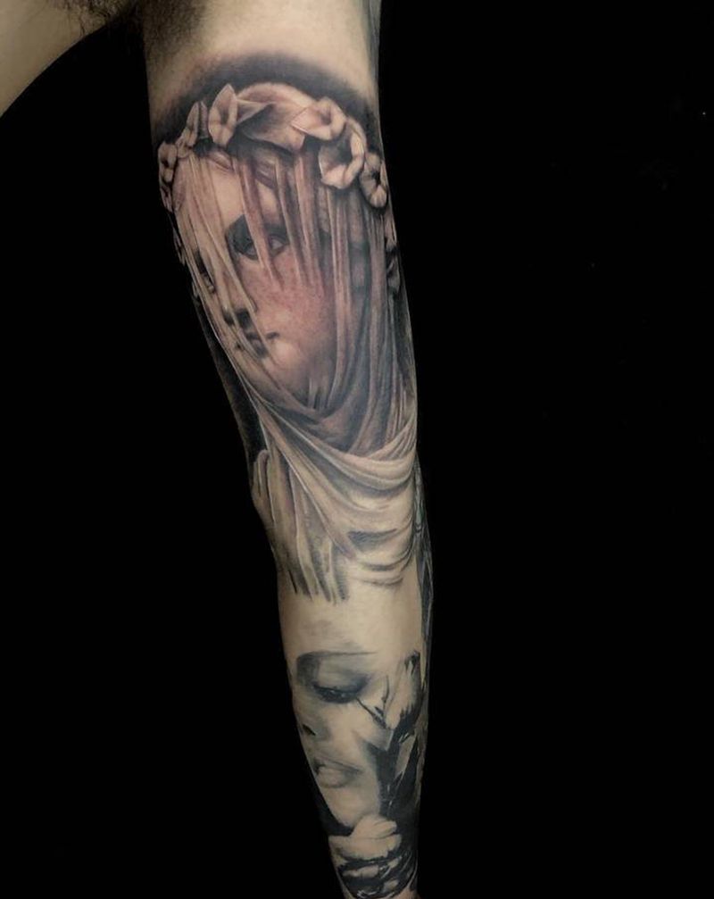 写实花臂未完成纹身图片_手臂欧美写实纹身图案