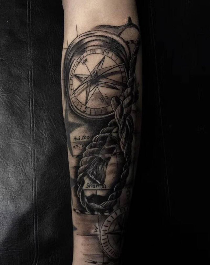 航海系列纹身图片_手臂欧美写实纹身图案