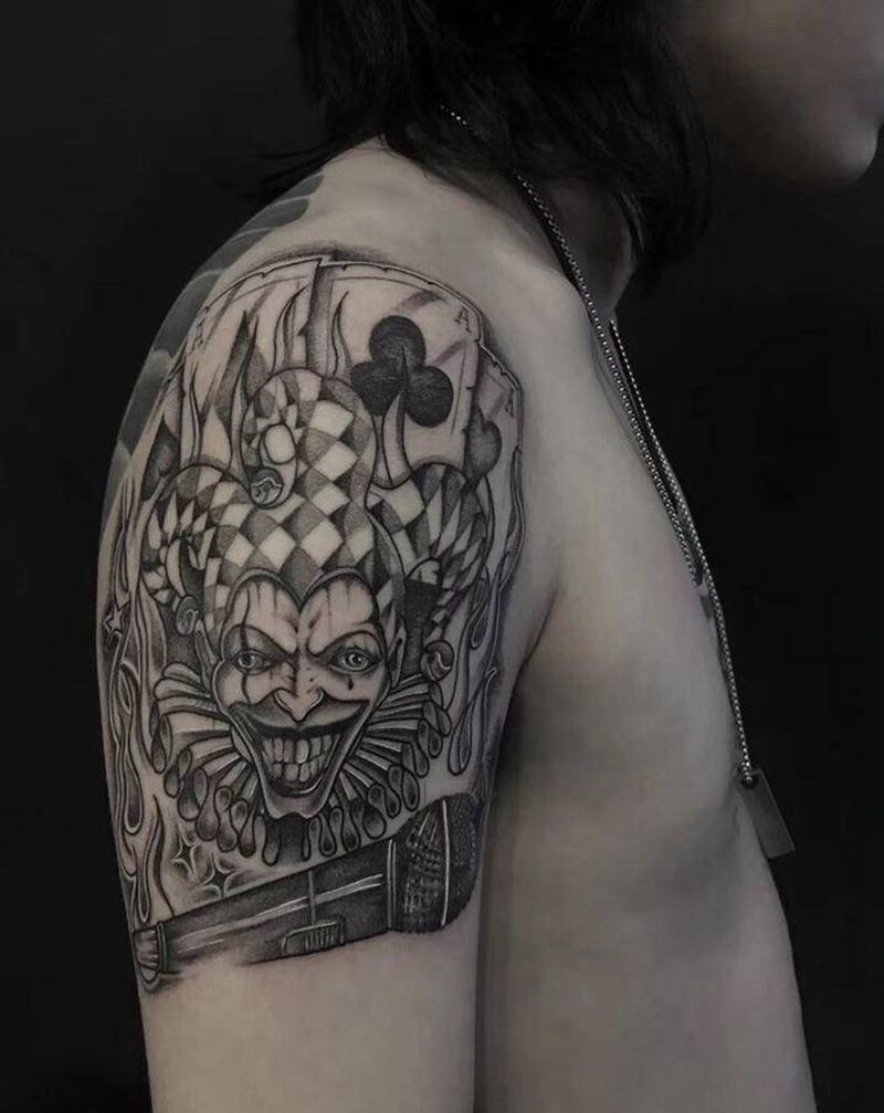 小丑rap纹身图片_手臂欧美写实纹身图案