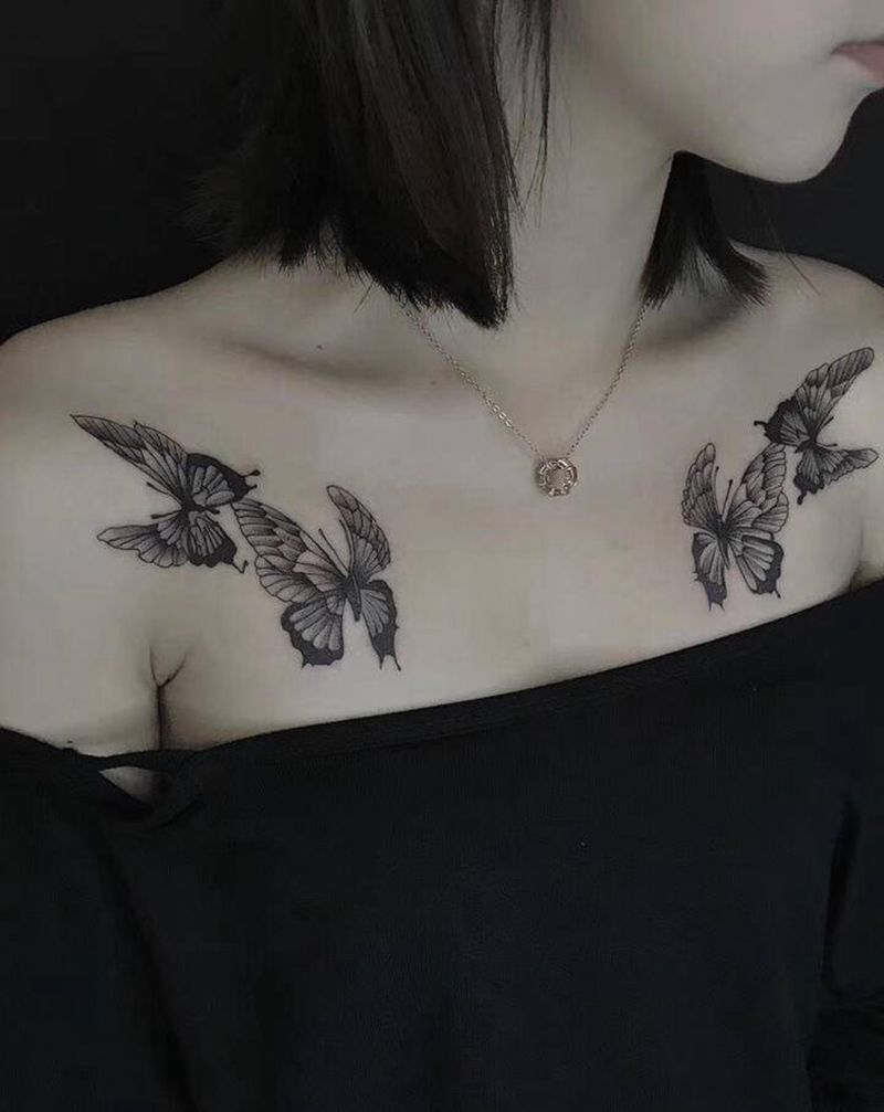 胸肩-蝴蝶纹身图片_肩部胸部图腾纹身图案