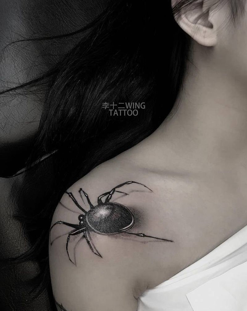 暗黑蜘蛛纹身图片_肩部暗黑纹身图案
