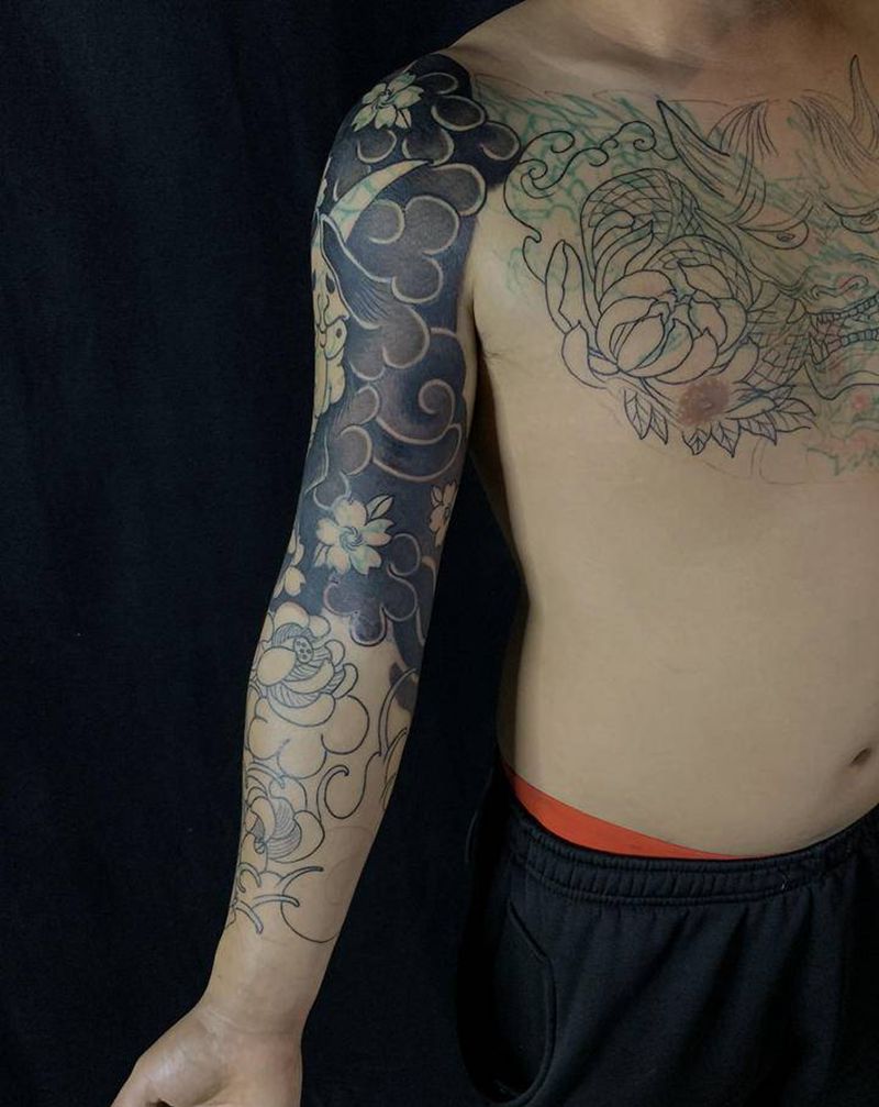日式花臂纹身图片_老传统纹身图案