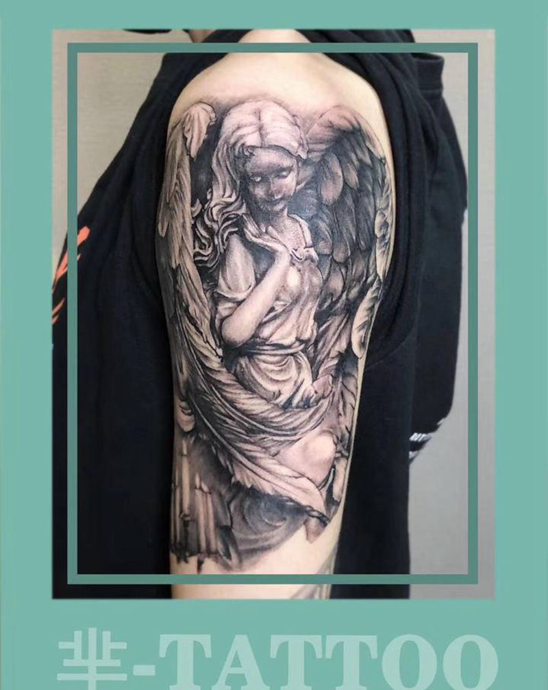 天使纹身图片_手臂欧美写实纹身图案