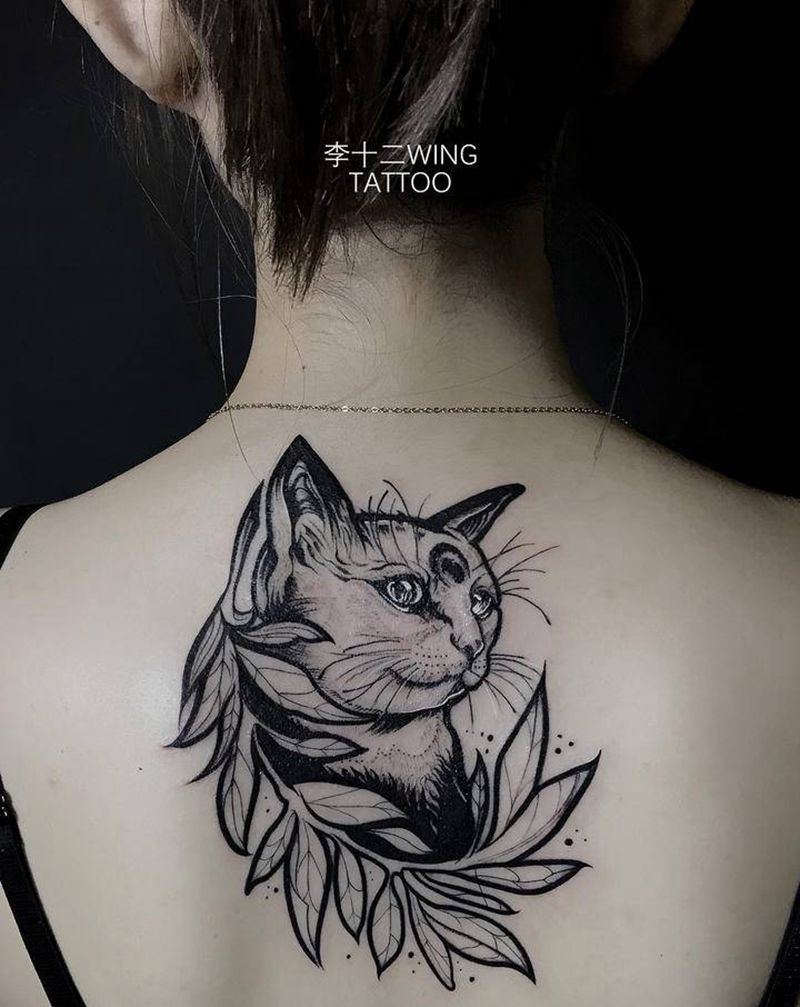 Cat girl纹身图片_背部暗黑纹身图案