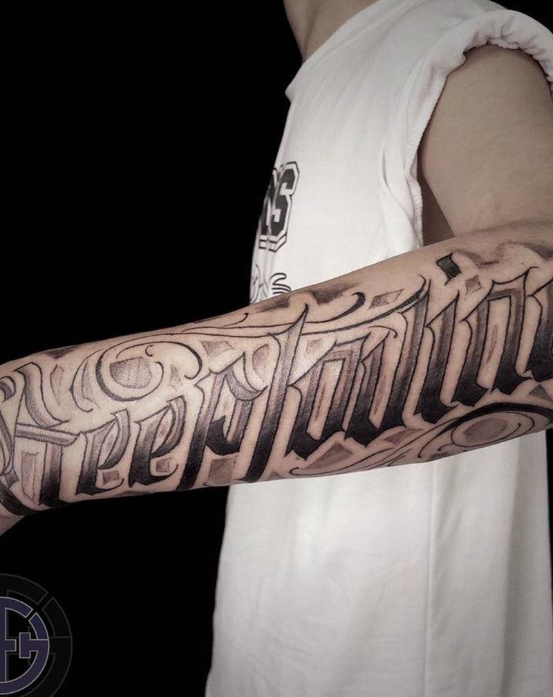 花体字纹身图片_手臂花体字花体字纹身图案