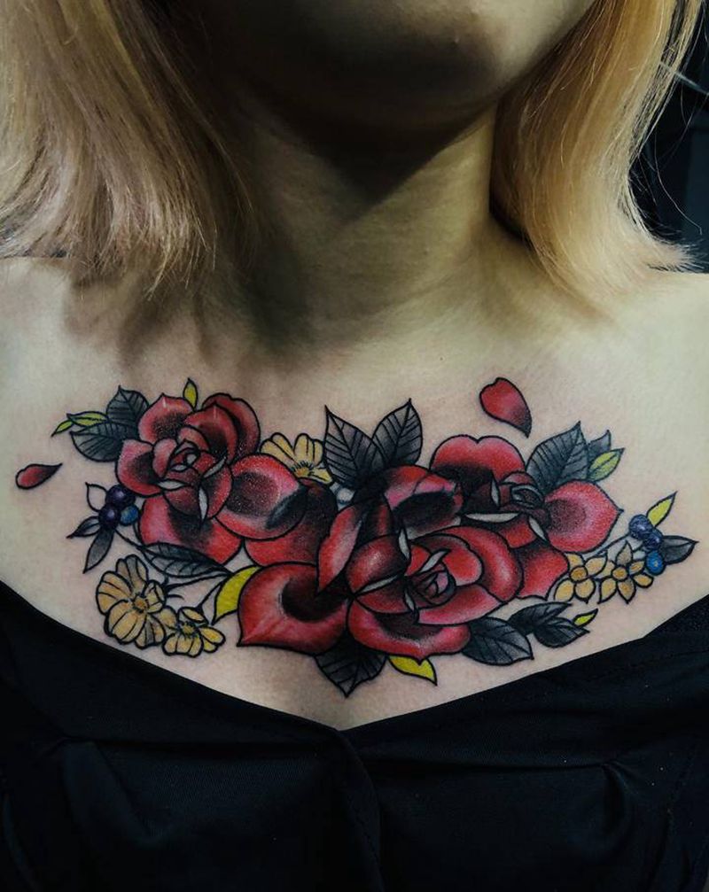 遮盖纹身图片_胸部纹身图案