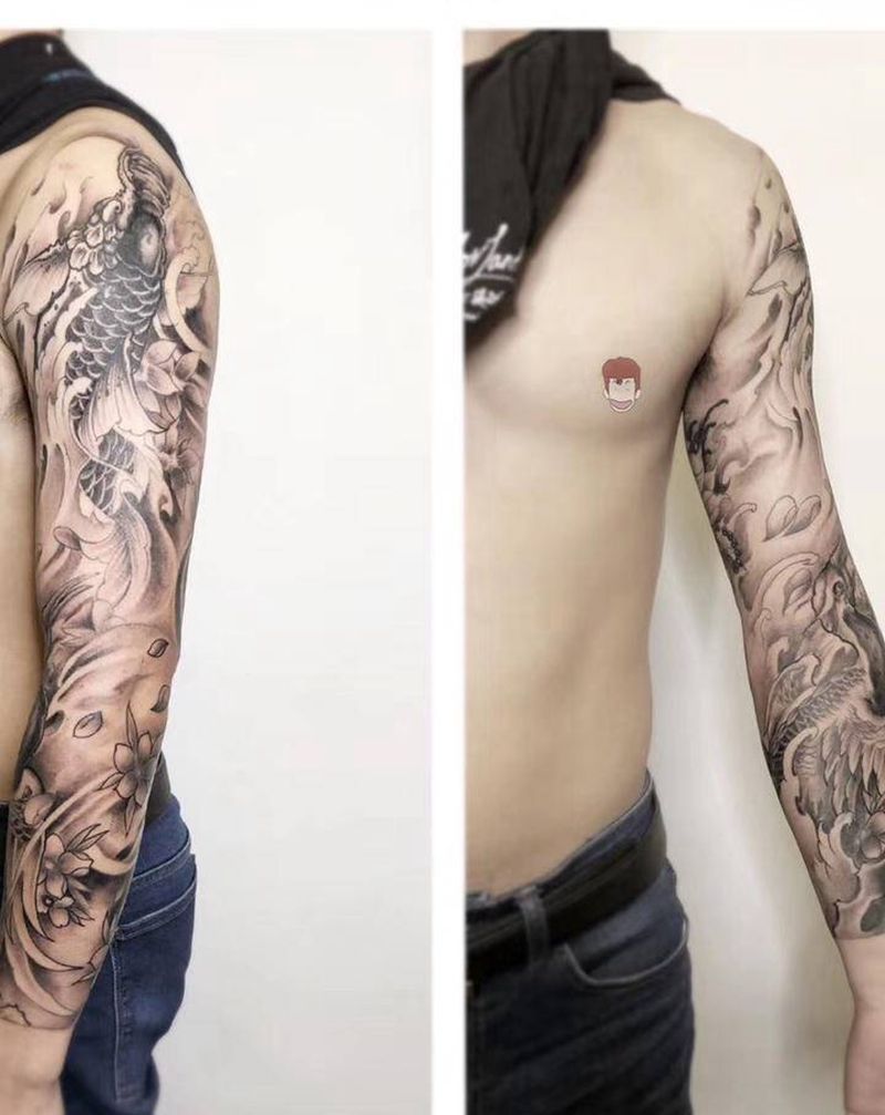 传统修改线条加上色纹身图片_手臂纹身图案