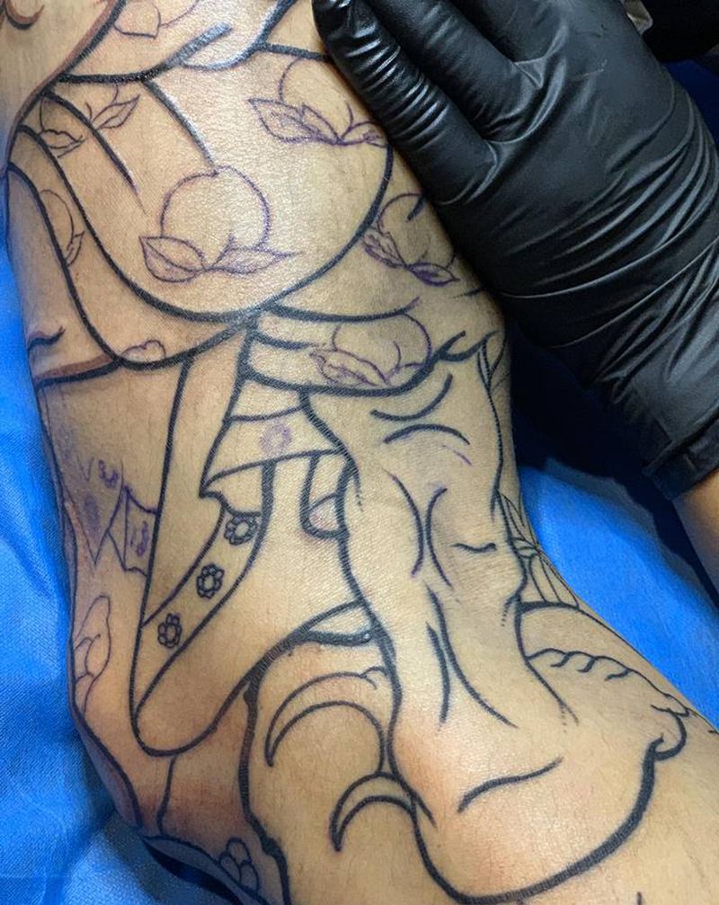 日式大花腿，纹身图片_脚部腿部老传统纹身图案