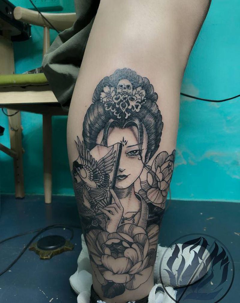 艺妓纹身图片_脚部腿部新传统纹身图案