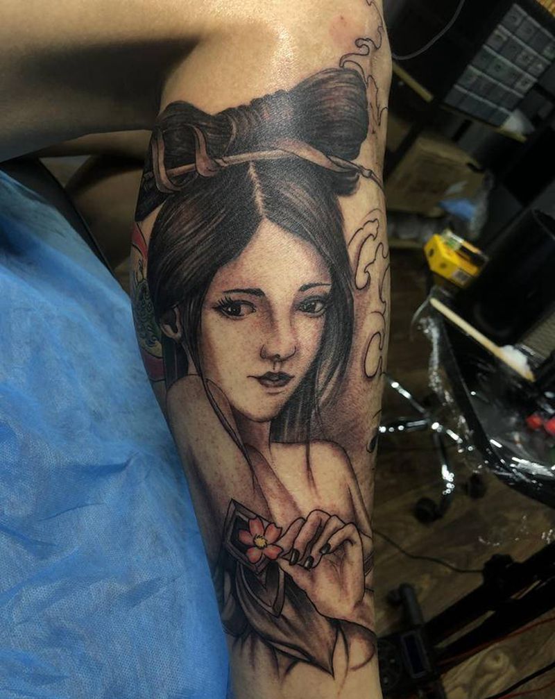 古风纹身图片_腿部纹身图案