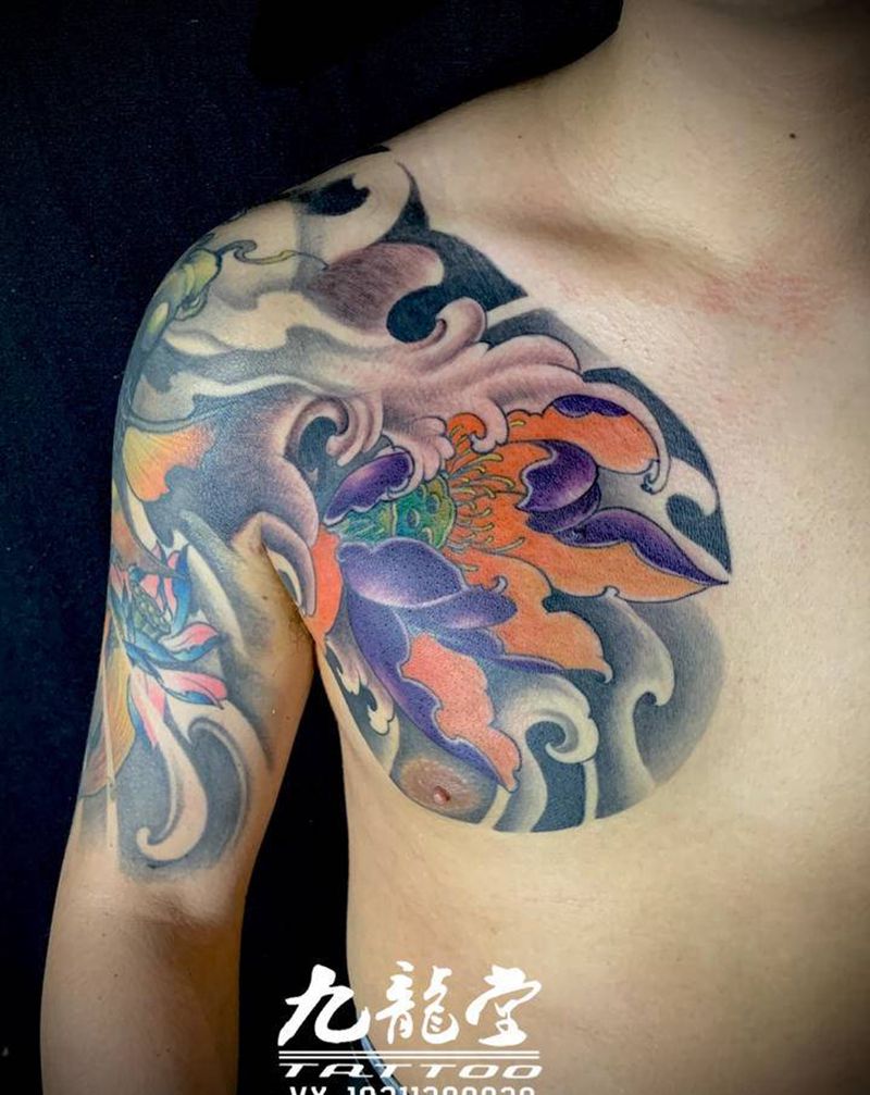 半甲花纹身图片_新传统纹身图案