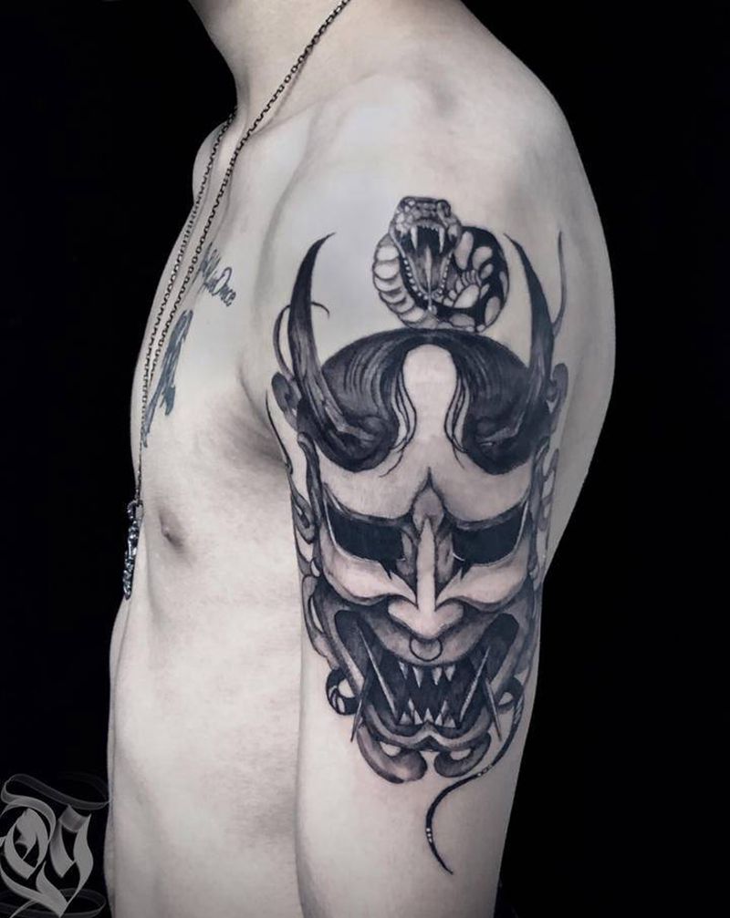 暗黑写实般若纹身图片_手臂欧美写实暗黑纹身图案