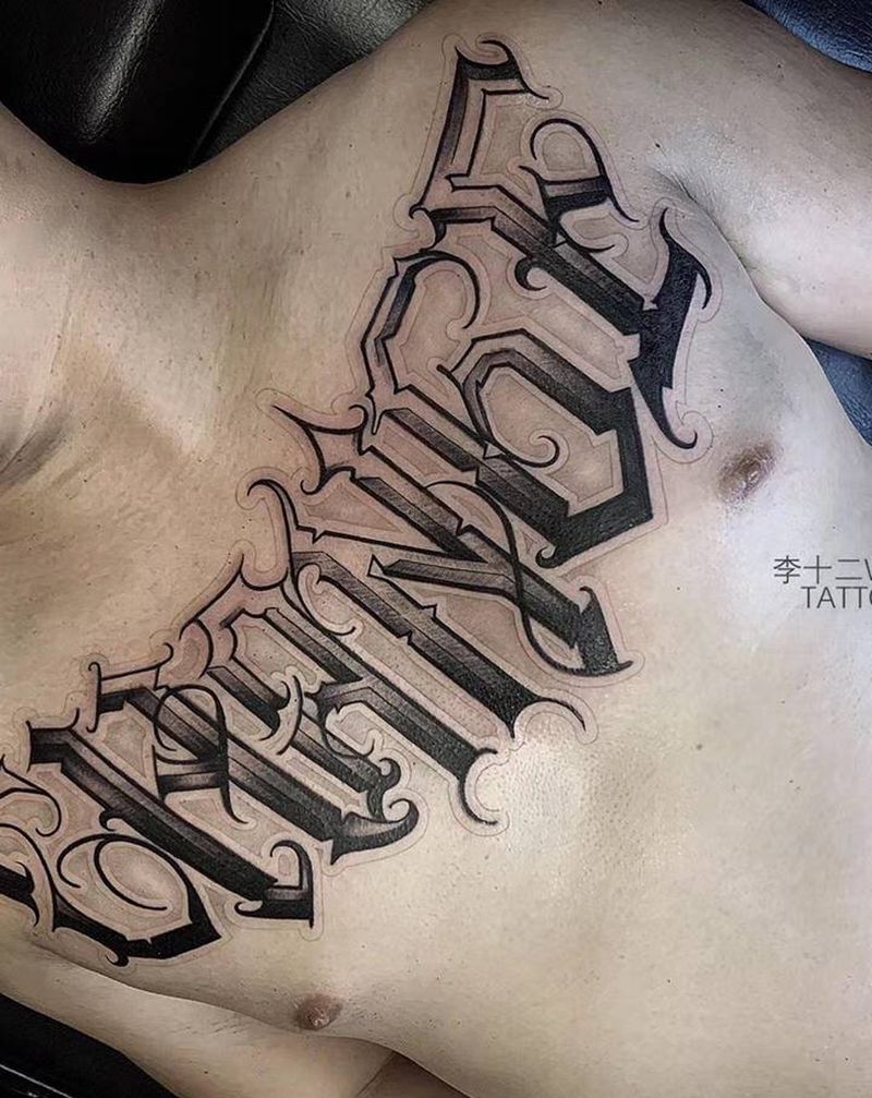 CHANGE纹身图片_胸部花体字纹身图案