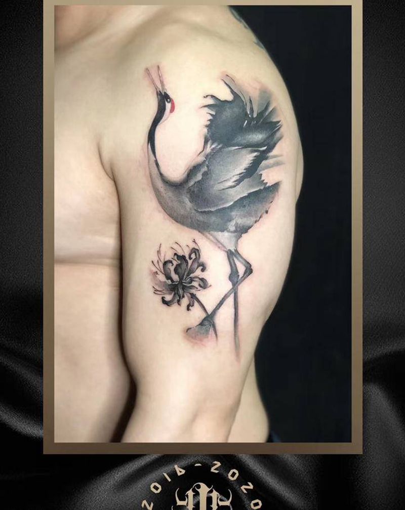 仙鹤纹身图片_手臂纹身图案