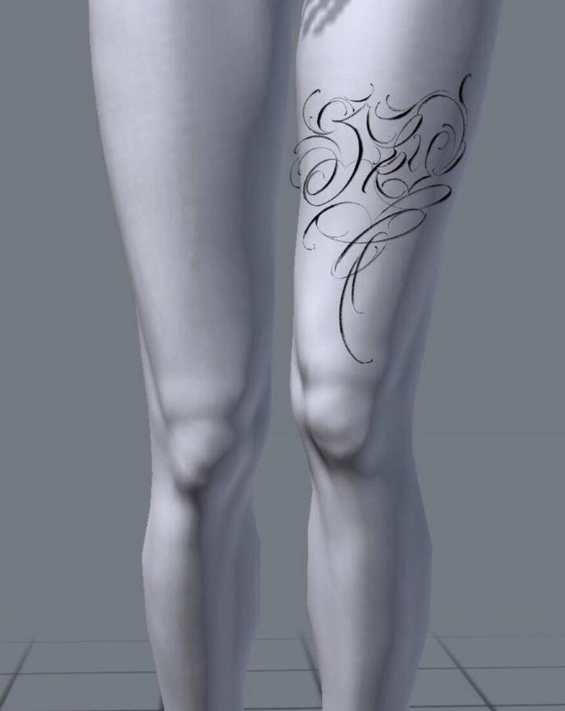 惠州变色龙刺青「花体字」手稿纹身图片_腿部手臂纹身图案