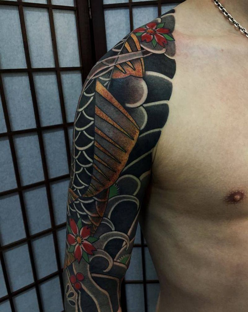 半甲分享纹身图片_老传统纹身图案