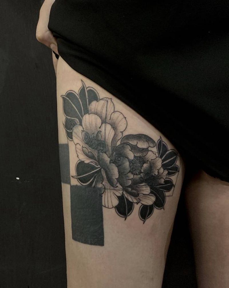 遮盖纹身图片_腿部新传统纹身图案